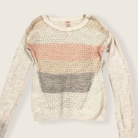 American Eagle Color Block Striped Pink Cream Grey Knit Cute Sweater Fall/Winter - Picture 1 of 6